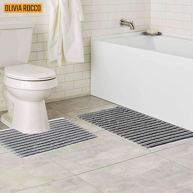 OLIVIA ROCCO Amalfi 2 Piece Bath Mat Set 100% Cotton Jumbo Plush Absorbent Pedestal Bath - Joe’s Haven