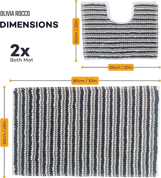 OLIVIA ROCCO Amalfi 2 Piece Bath Mat Set 100% Cotton Jumbo Plush Absorbent Pedestal Bath - Joe’s Haven