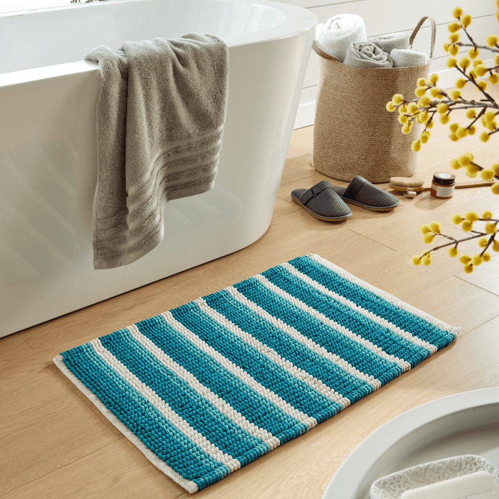 OLIVIA ROCCO Padstow Stripe Bathmat 50 x 80 cm Quick - Drying Anti - Slip Absorbent Durable - Joe’s Haven