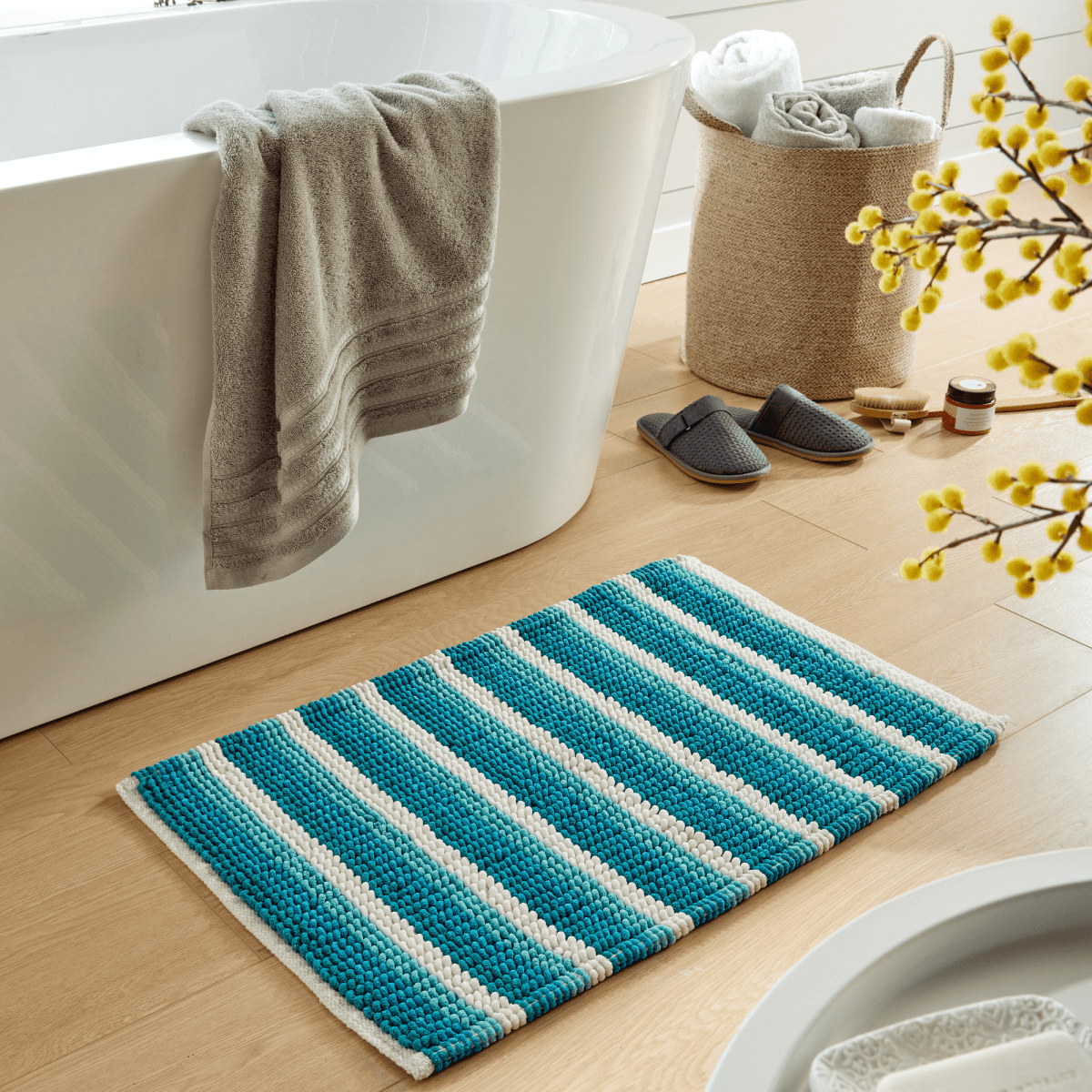 OLIVIA ROCCO Padstow Stripe Bathmat 50 x 80 cm Quick - Drying Anti - Slip Absorbent Durable - Joe’s Haven