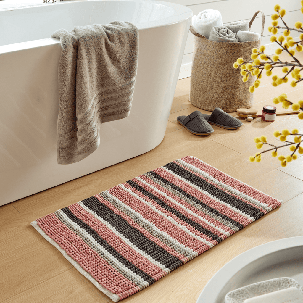 OLIVIA ROCCO Padstow Stripe Bathmat 50 x 80 cm Quick-Drying Anti-Slip Absorbent Durable - Joe’s Haven
