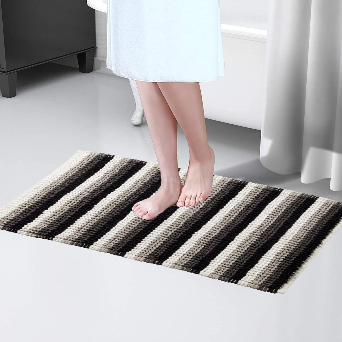 OLIVIA ROCCO Padstow Stripe Bathmat 50 x 80 cm Quick-Drying Anti-Slip Absorbent Durable - Joe’s Haven