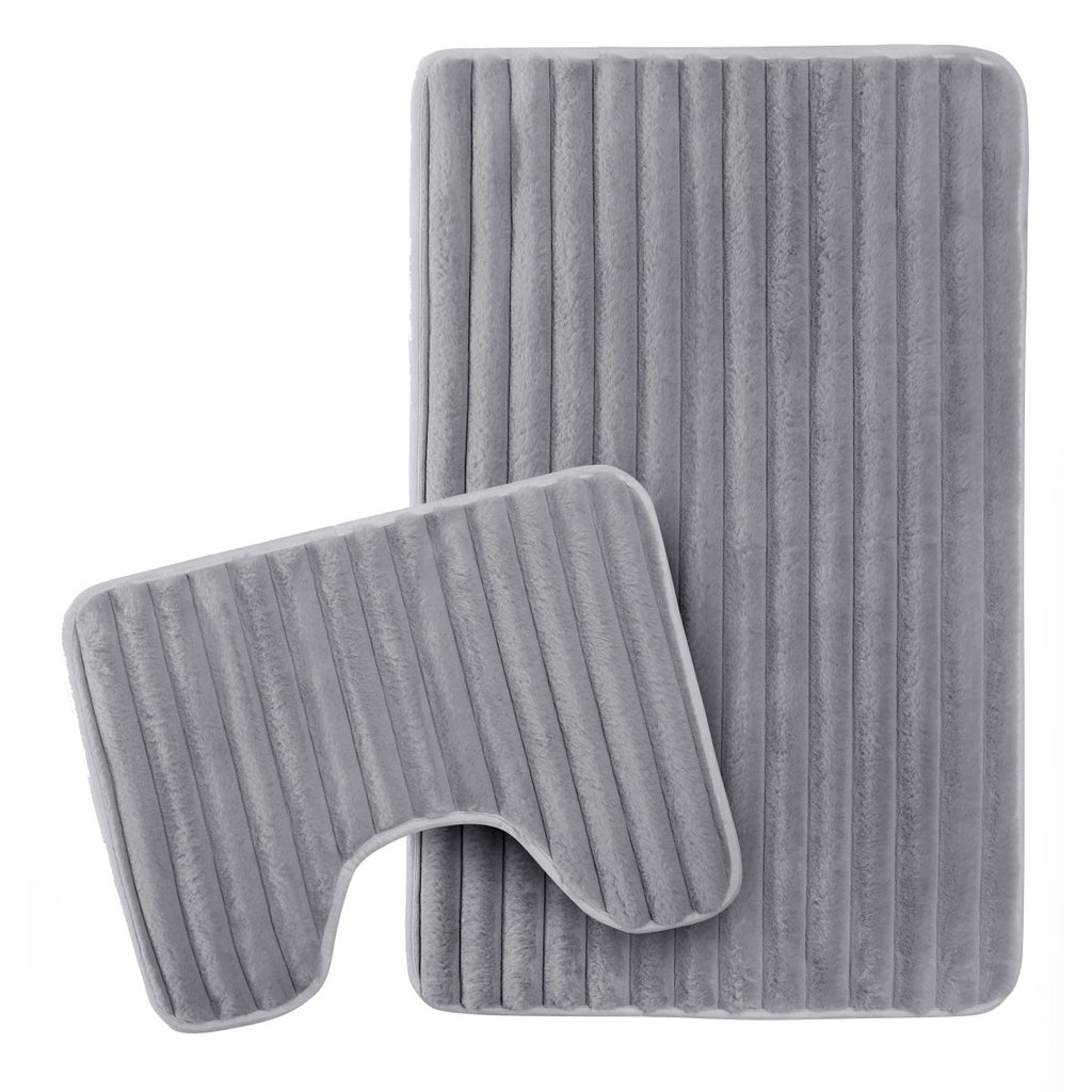 OLIVIA ROCCO 2 Piece Ribbed Bath Mat Set Charcoal Extra Soft Non Slip Super Absorbent - Joe’s Haven