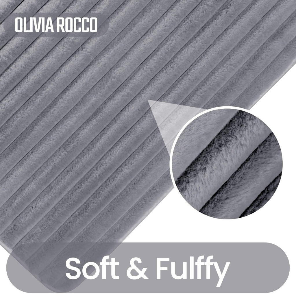 OLIVIA ROCCO 2 Piece Ribbed Bath Mat Set Charcoal Extra Soft Non Slip Super Absorbent - Joe’s Haven