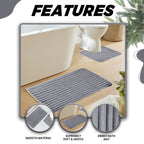 OLIVIA ROCCO 2 Piece Ribbed Bath Mat Set Charcoal Extra Soft Non Slip Super Absorbent - Joe’s Haven