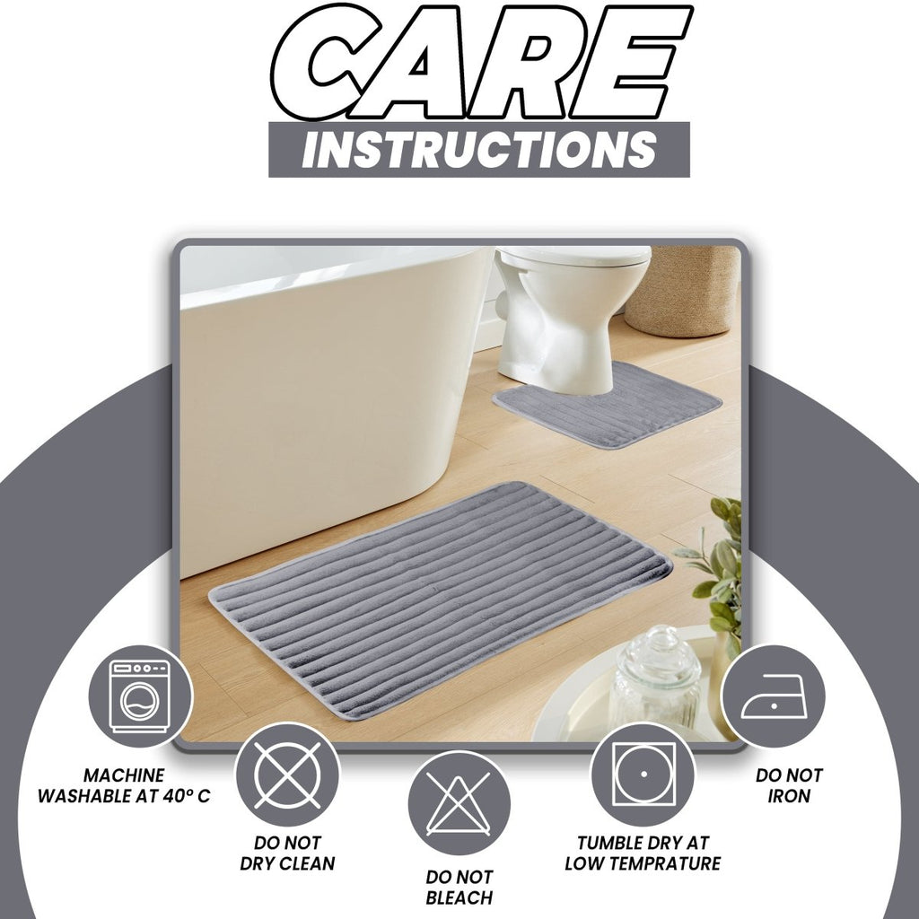 OLIVIA ROCCO 2 Piece Ribbed Bath Mat Set Charcoal Extra Soft Non Slip Super Absorbent - Joe’s Haven
