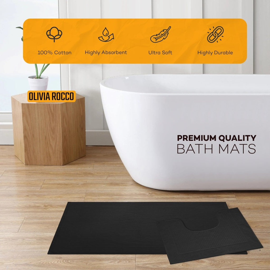 OLIVIA ROCCO Monaco 2 Piece Bath Mat And Pedestal Set Non Slip Water Absorbent 100% Cotton Easy - Care Hotel - Quality Textile - Joe’s Haven