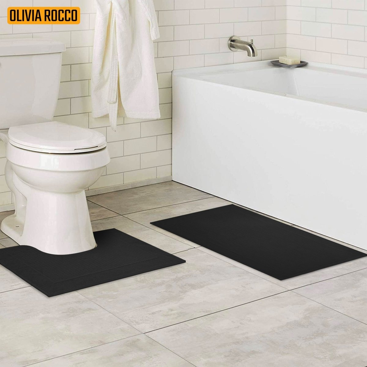 OLIVIA ROCCO Monaco 2 Piece Bath Mat And Pedestal Set Non Slip Water Absorbent 100% Cotton Easy - Care Hotel - Quality Textile - Joe’s Haven