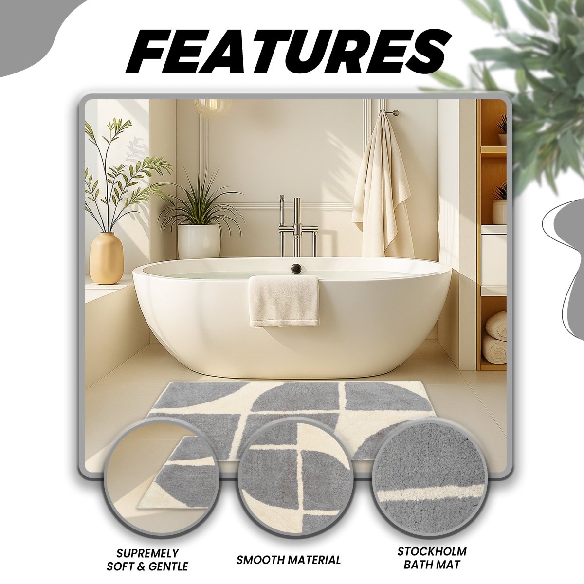 OLIVIA ROCCO Stockholm Bath Mat Non Slip Backing Super Soft Water Absorbent Cotton Blend - Joe’s Haven