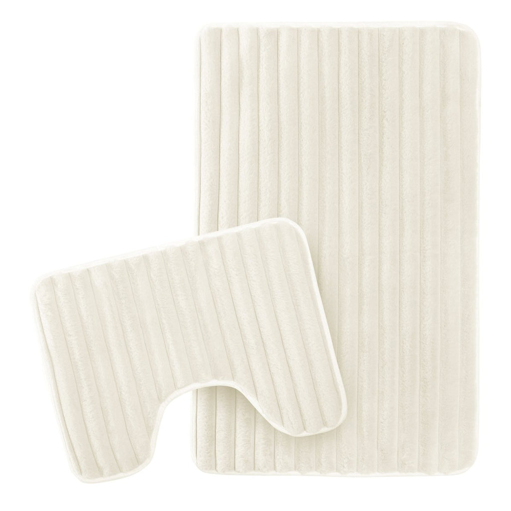 OLIVIA ROCCO 2 Piece Ribbed Bath Mat Set Cream Extra Soft Non Slip Super Absorbent Easy - Joe’s Haven