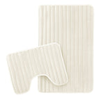 OLIVIA ROCCO 2 Piece Ribbed Bath Mat Set Cream Extra Soft Non Slip Super Absorbent Easy - Joe’s Haven