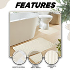 OLIVIA ROCCO 2 Piece Ribbed Bath Mat Set Cream Extra Soft Non Slip Super Absorbent Easy - Joe’s Haven