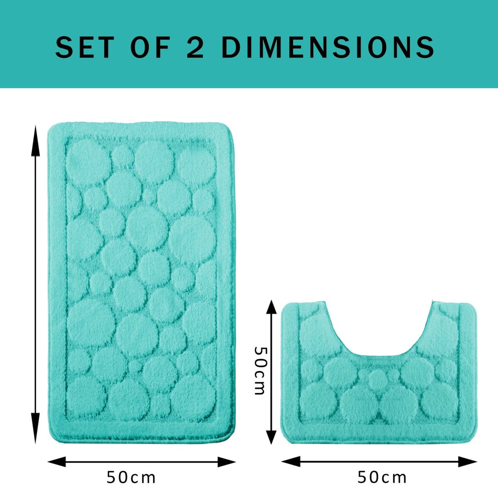 OLIVIA ROCCO Cali Bubbles 2 Piece Duck Egg Bath Mat and Pedestal Set Non Slip Super Soft Easy - Care Home Essential - Joe’s Haven