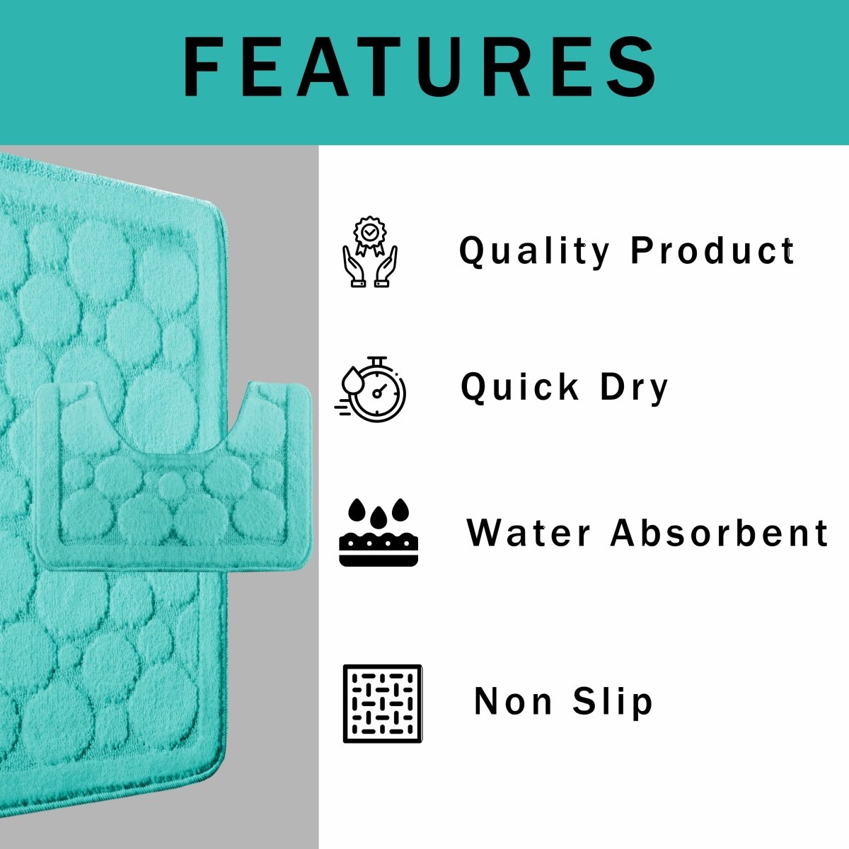 OLIVIA ROCCO Cali Bubbles 2 Piece Duck Egg Bath Mat and Pedestal Set Non Slip Super Soft Easy - Care Home Essential - Joe’s Haven