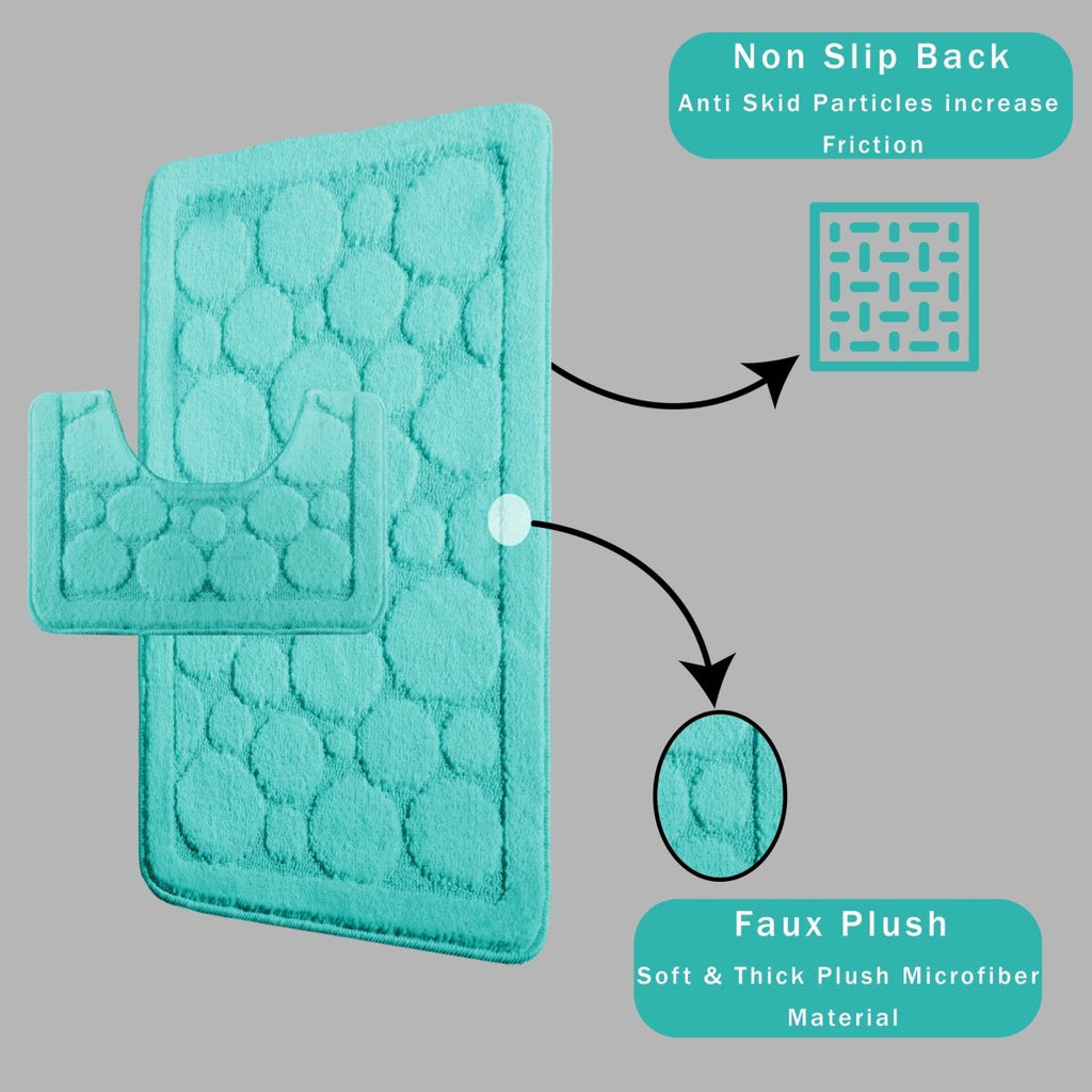 OLIVIA ROCCO Cali Bubbles 2 Piece Duck Egg Bath Mat and Pedestal Set Non Slip Super Soft Easy - Care Home Essential - Joe’s Haven
