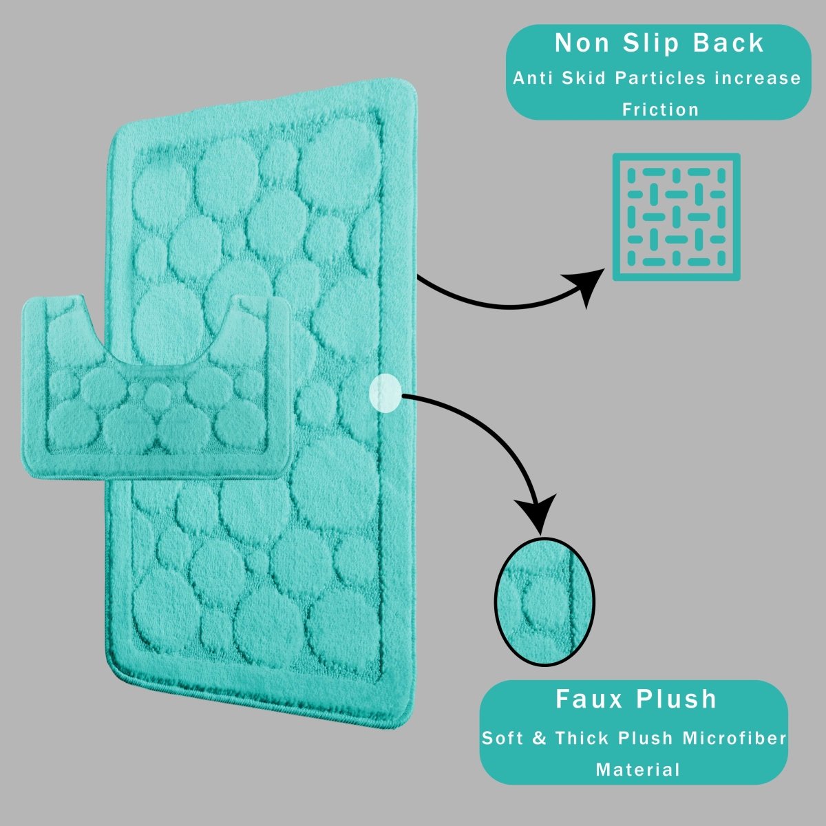 OLIVIA ROCCO Cali Bubbles 2 Piece Duck Egg Bath Mat and Pedestal Set Non Slip Super Soft Easy - Care Home Essential - Joe’s Haven