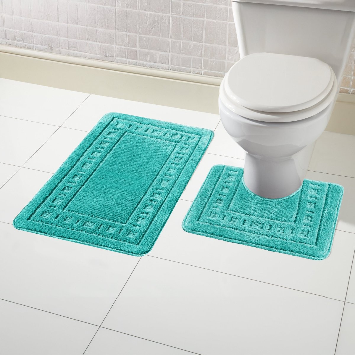 OLIVIA ROCCO Miami 2 Piece Duck Egg Bath Mat And Pedestal Set Non Slip Soft And Absorbent - Joe’s Haven