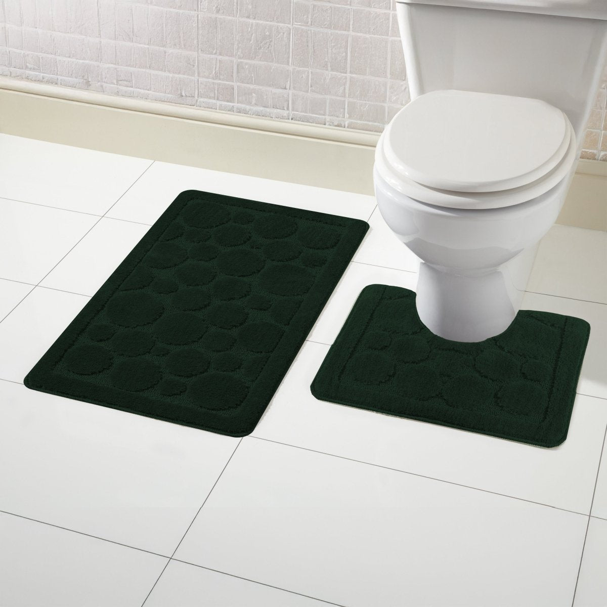 OLIVIA ROCCO Cali Bubbles Emerald Green Bath Mat And Pedestal Set Non Slip Hotel - Quality Everyday Comfort - Joe’s Haven