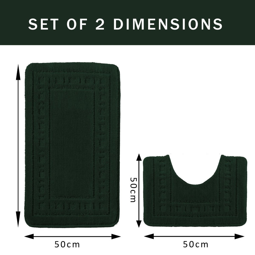 OLIVIA ROCCO Miami 2 Piece Emerald Green Bath Mat And Pedestal Set Non Slip Super Soft Easy - Care Home Essential - Joe’s Haven