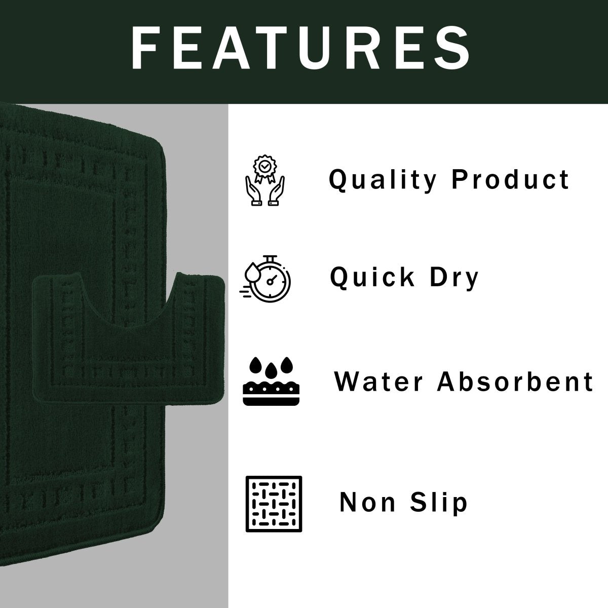 OLIVIA ROCCO Miami 2 Piece Emerald Green Bath Mat And Pedestal Set Non Slip Super Soft Easy - Care Home Essential - Joe’s Haven