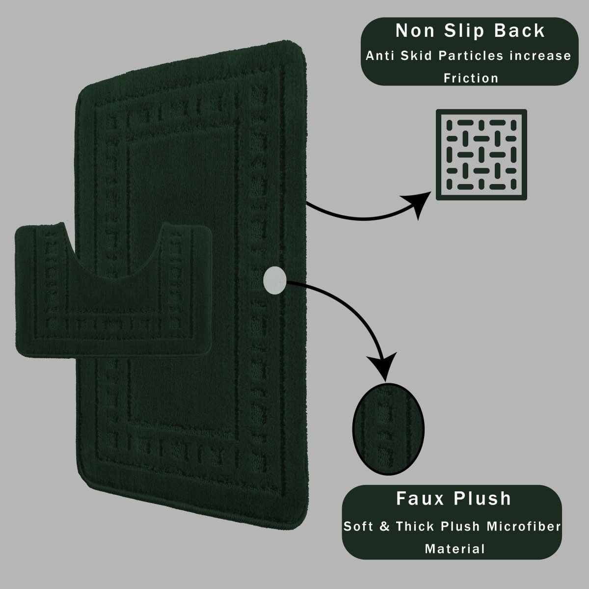 OLIVIA ROCCO Miami 2 Piece Emerald Green Bath Mat And Pedestal Set Non Slip Super Soft Easy - Care Home Essential - Joe’s Haven