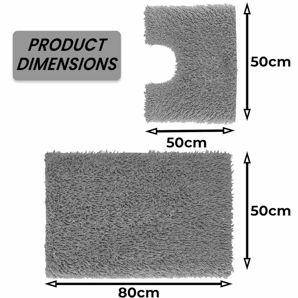OLIVIA ROCCO Como 2 Piece Grey Bath Mat And Pedestal Set Non - Slip Super Absorbent Cotton Easy - Care Hotel - Quality Textile - Joe’s Haven