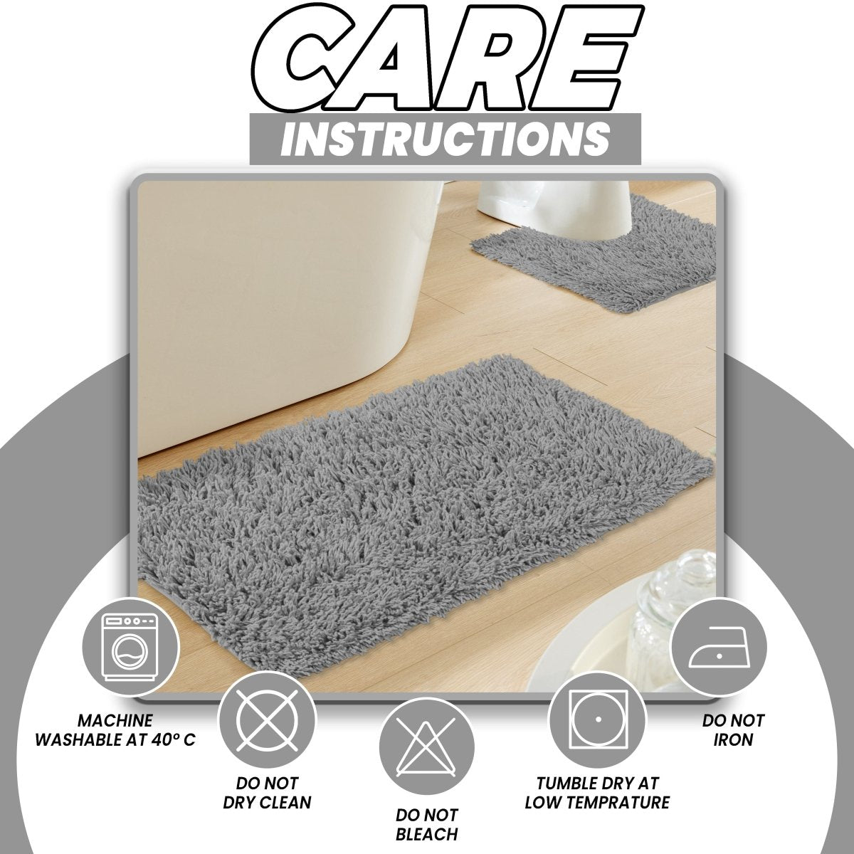 OLIVIA ROCCO Como 2 Piece Grey Bath Mat And Pedestal Set Non - Slip Super Absorbent Cotton Easy - Care Hotel - Quality Textile - Joe’s Haven
