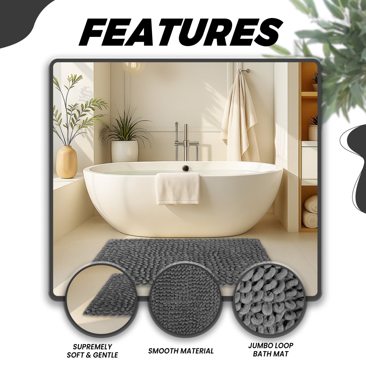OLIVIA ROCCO Jumbo Loop Bath Mat Non Slip Water Absorbent Rug Easy - Care Hotel - Quality Textile - Joe’s Haven