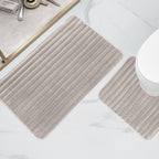OLIVIA ROCCO 2 Piece Ribbed Bath Mat Set Natural Extra Soft Non Slip Super Absorbent Easy - Joe’s Haven
