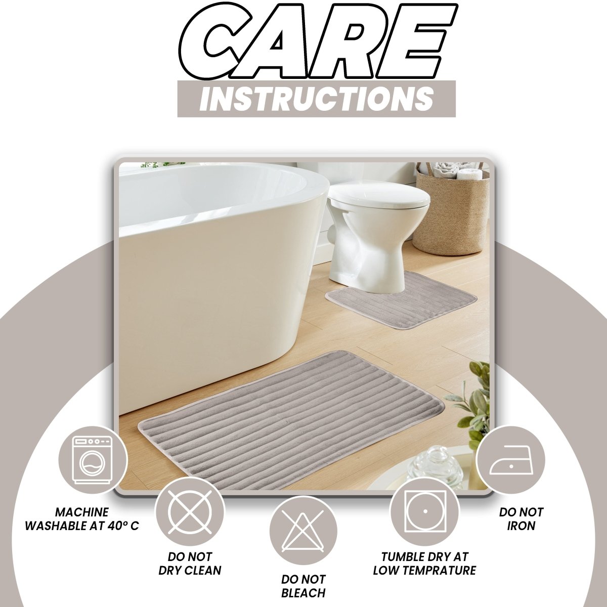 OLIVIA ROCCO 2 Piece Ribbed Bath Mat Set Natural Extra Soft Non Slip Super Absorbent Easy - Joe’s Haven