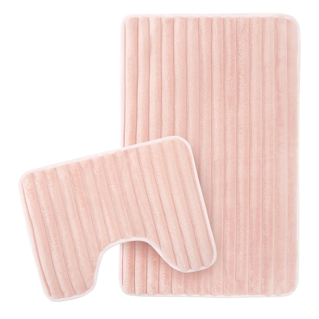 OLIVIA ROCCO 2 Piece Ribbed Bath Mat Set Pink Extra Soft Non Slip Super Absorbent - Joe’s Haven