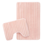 OLIVIA ROCCO 2 Piece Ribbed Bath Mat Set Pink Extra Soft Non Slip Super Absorbent - Joe’s Haven