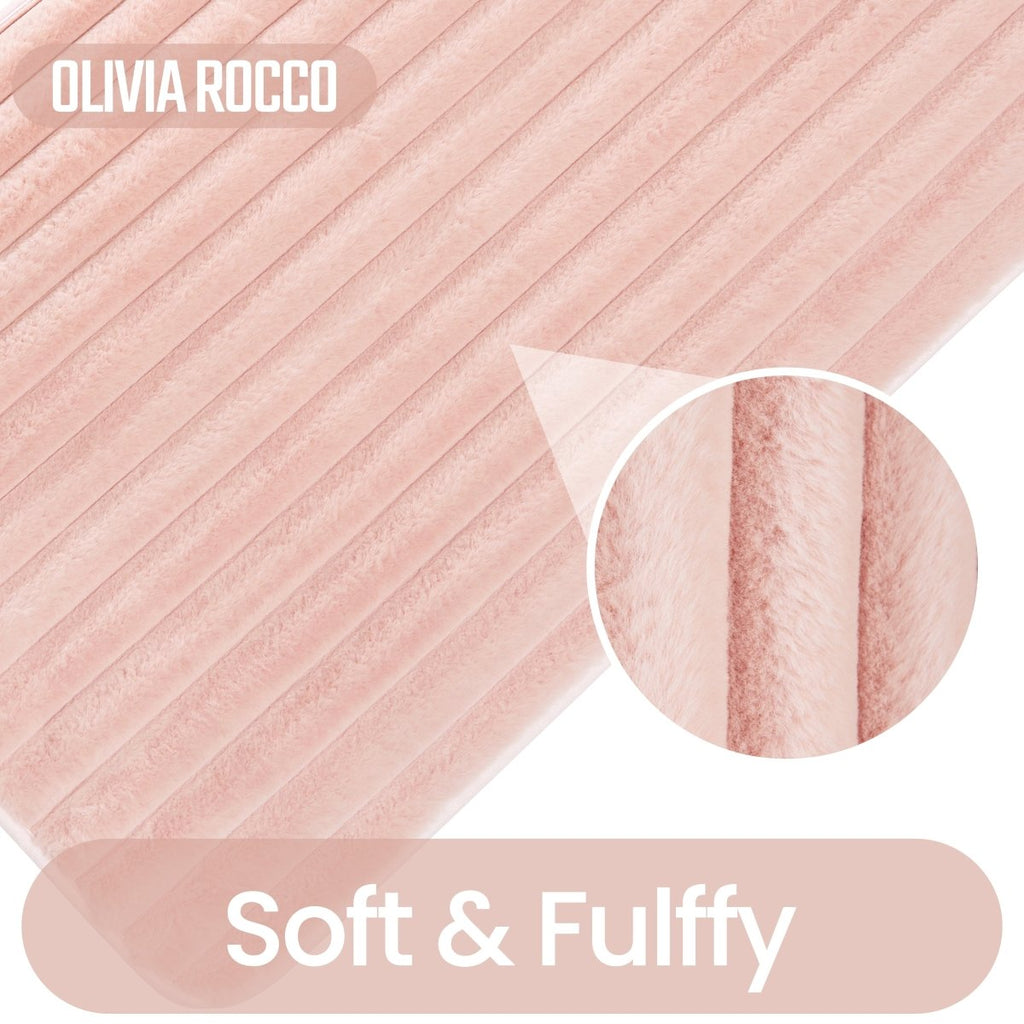 OLIVIA ROCCO 2 Piece Ribbed Bath Mat Set Pink Extra Soft Non Slip Super Absorbent - Joe’s Haven