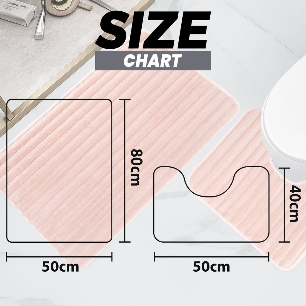 OLIVIA ROCCO 2 Piece Ribbed Bath Mat Set Pink Extra Soft Non Slip Super Absorbent - Joe’s Haven
