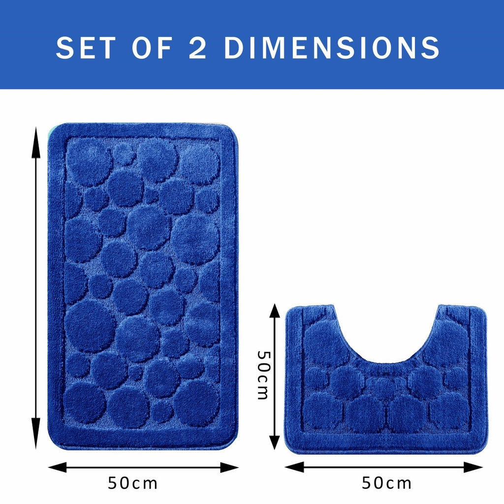 OLIVIA ROCCO Cali Bubbles 2 Piece Royal Blue Bath Mat And Pedestal Set Non Slip Easy - Care Hotel - Quality Textile - Joe’s Haven