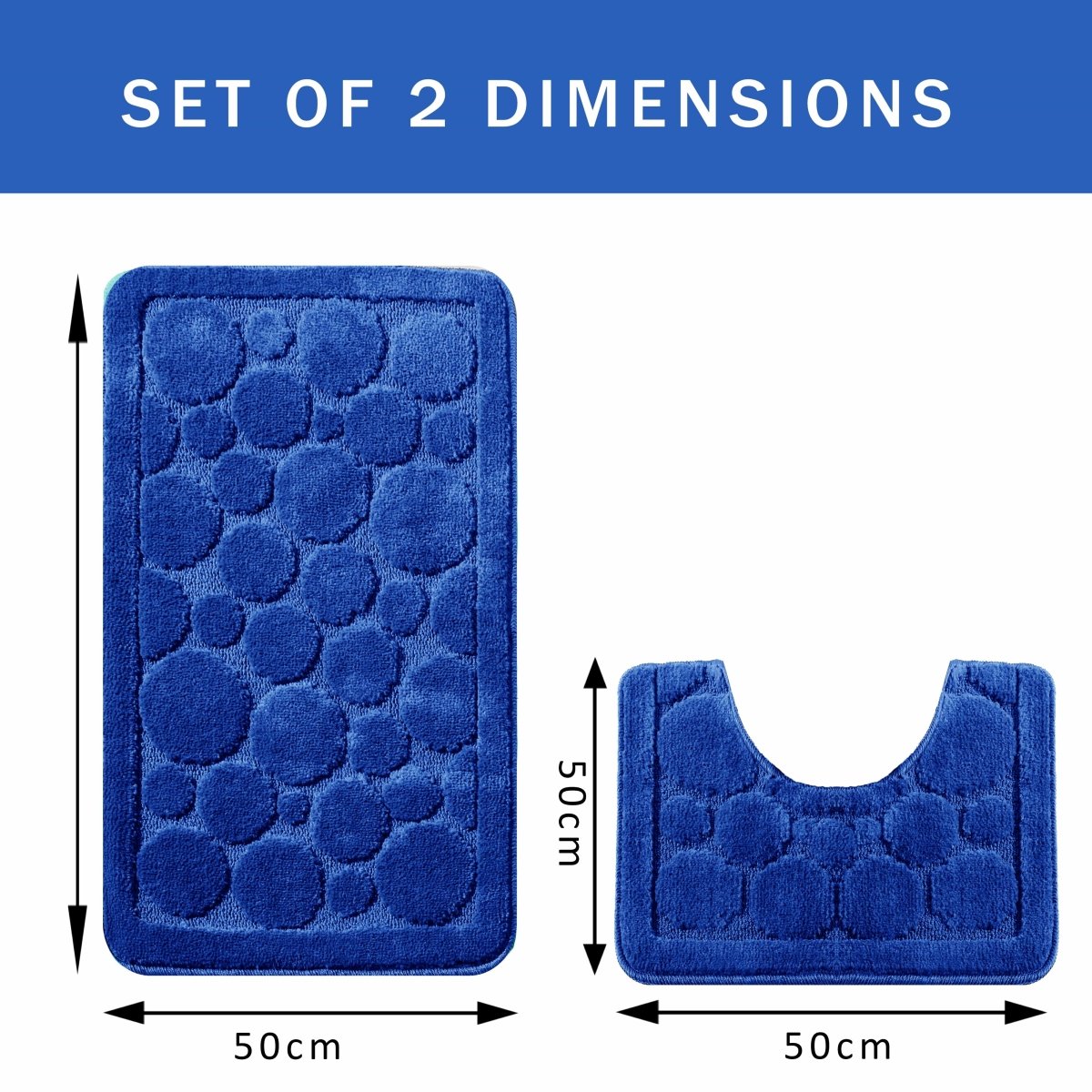 OLIVIA ROCCO Cali Bubbles 2 Piece Royal Blue Bath Mat And Pedestal Set Non Slip Easy - Care Hotel - Quality Textile - Joe’s Haven