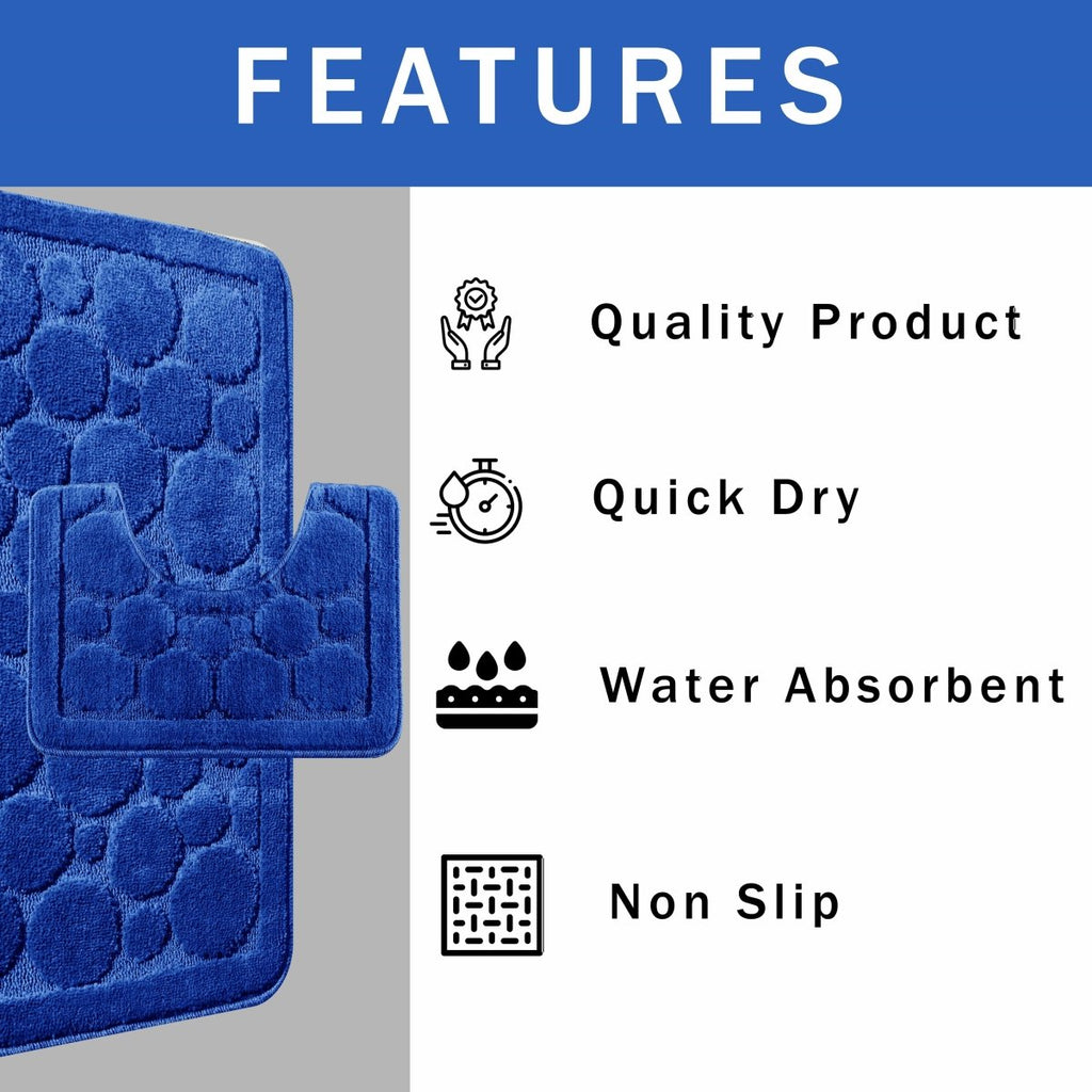 OLIVIA ROCCO Cali Bubbles 2 Piece Royal Blue Bath Mat And Pedestal Set Non Slip Easy - Care Hotel - Quality Textile - Joe’s Haven