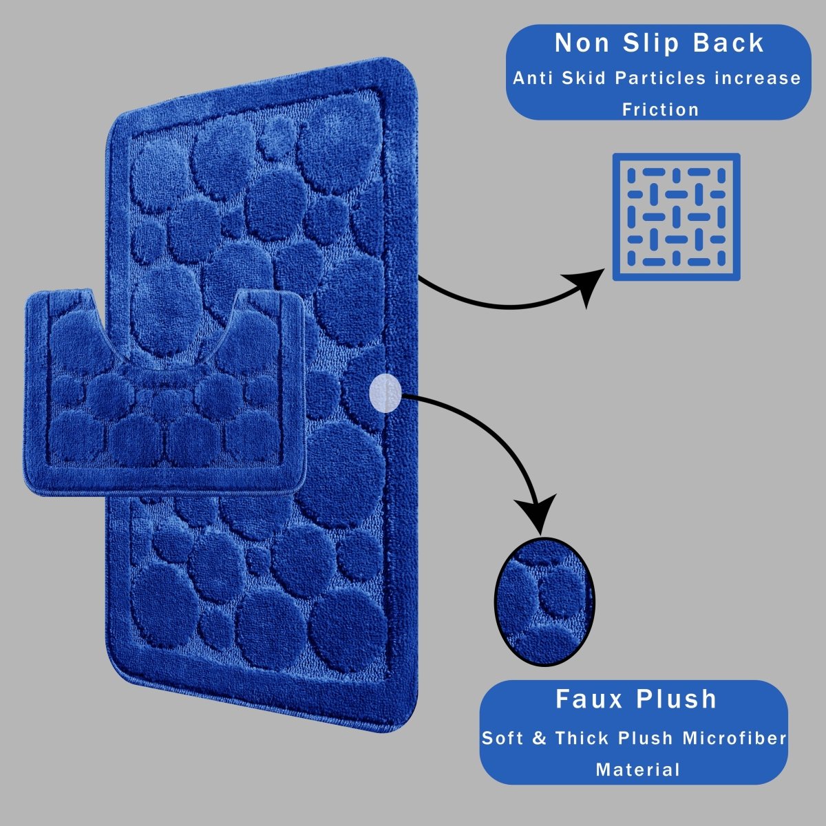 OLIVIA ROCCO Cali Bubbles 2 Piece Royal Blue Bath Mat And Pedestal Set Non Slip Easy - Care Hotel - Quality Textile - Joe’s Haven