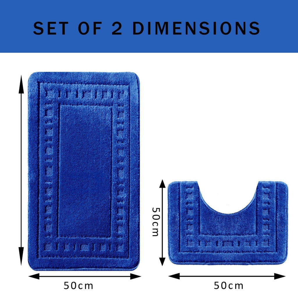 OLIVIA ROCCO Miami 2 Piece Royal Blue Bath Mat and Pedestal Set Non Slip Soft Absorbent - Joe’s Haven