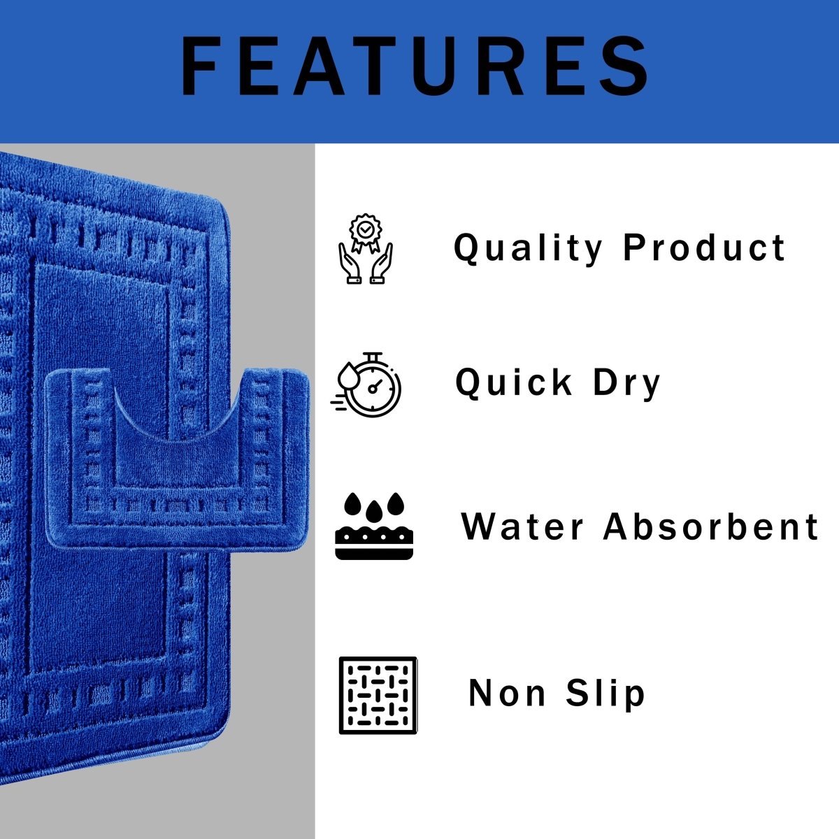 OLIVIA ROCCO Miami 2 Piece Royal Blue Bath Mat and Pedestal Set Non Slip Soft Absorbent - Joe’s Haven