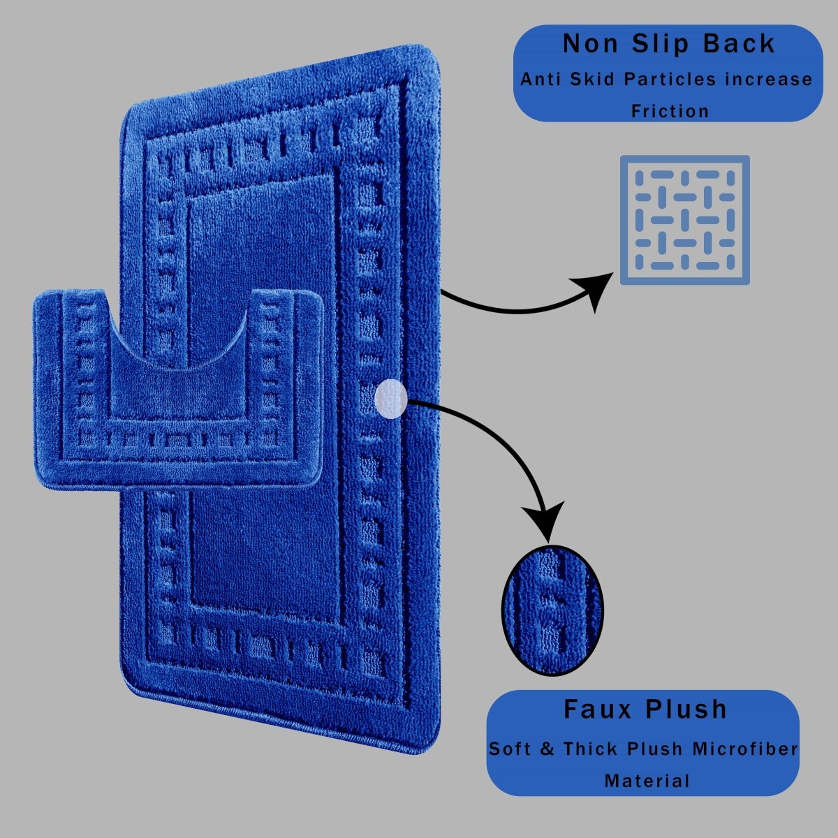 OLIVIA ROCCO Miami 2 Piece Royal Blue Bath Mat and Pedestal Set Non Slip Soft Absorbent - Joe’s Haven