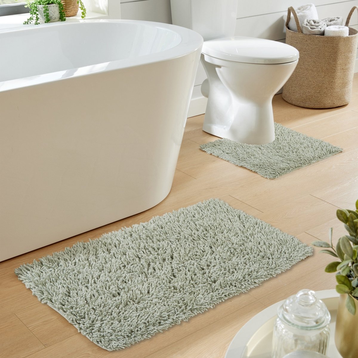 OLIVIA ROCCO Como 2 Piece Sage Green Bath Mat And Pedestal Set Non Slip Super Absorbent - Joe’s Haven