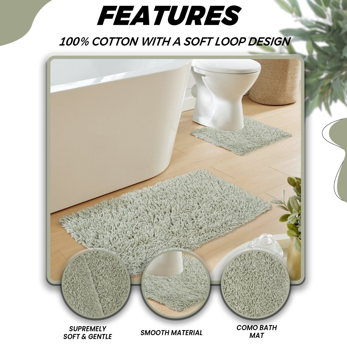 OLIVIA ROCCO Como 2 Piece Sage Green Bath Mat And Pedestal Set Non Slip Super Absorbent - Joe’s Haven