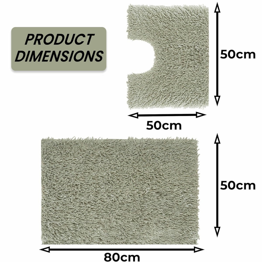 OLIVIA ROCCO Como 2 Piece Sage Green Bath Mat And Pedestal Set Non Slip Super Absorbent - Joe’s Haven
