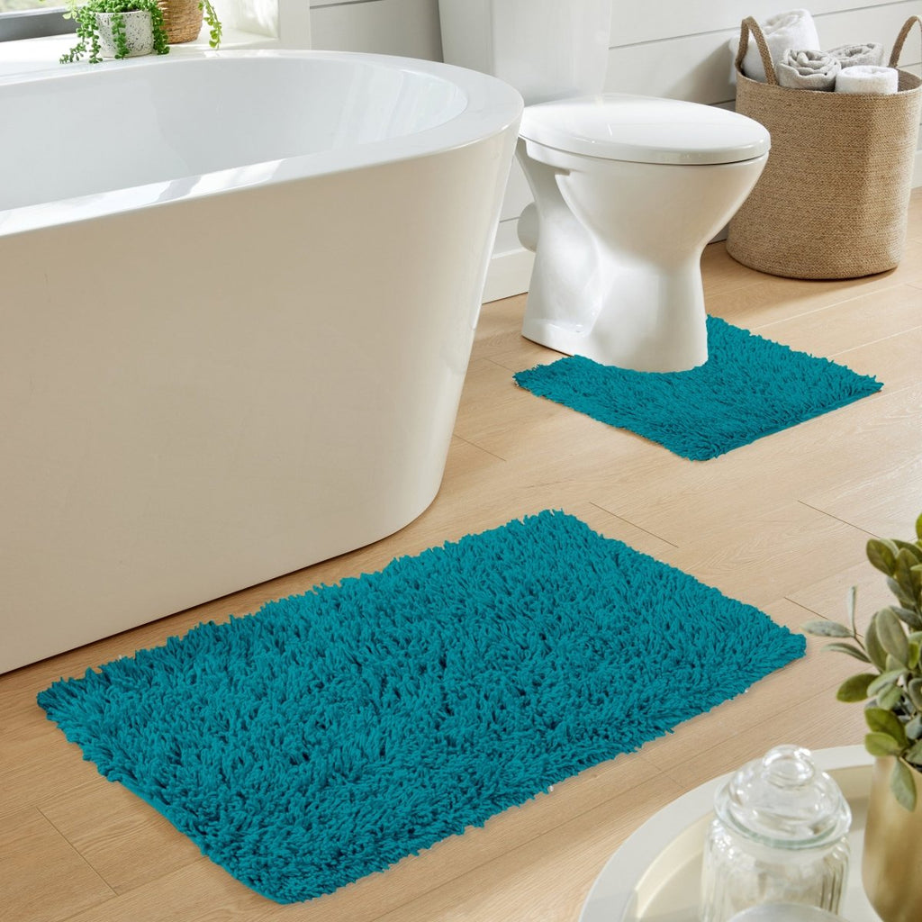 OLIVIA ROCCO Como 2 Piece Teal Bath Mat And Pedestal Set Non Slip Super Absorbent Cotton Hotel - Quality Everyday Comfort - Joe’s Haven