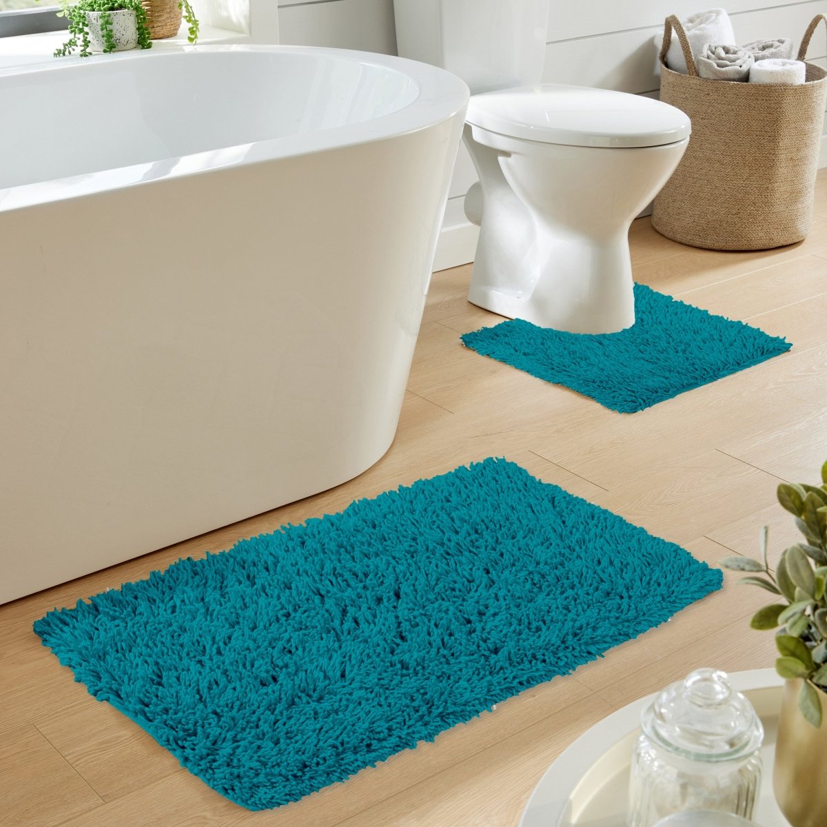 OLIVIA ROCCO Como 2 Piece Teal Bath Mat And Pedestal Set Non Slip Super Absorbent Cotton Hotel - Quality Everyday Comfort - Joe’s Haven