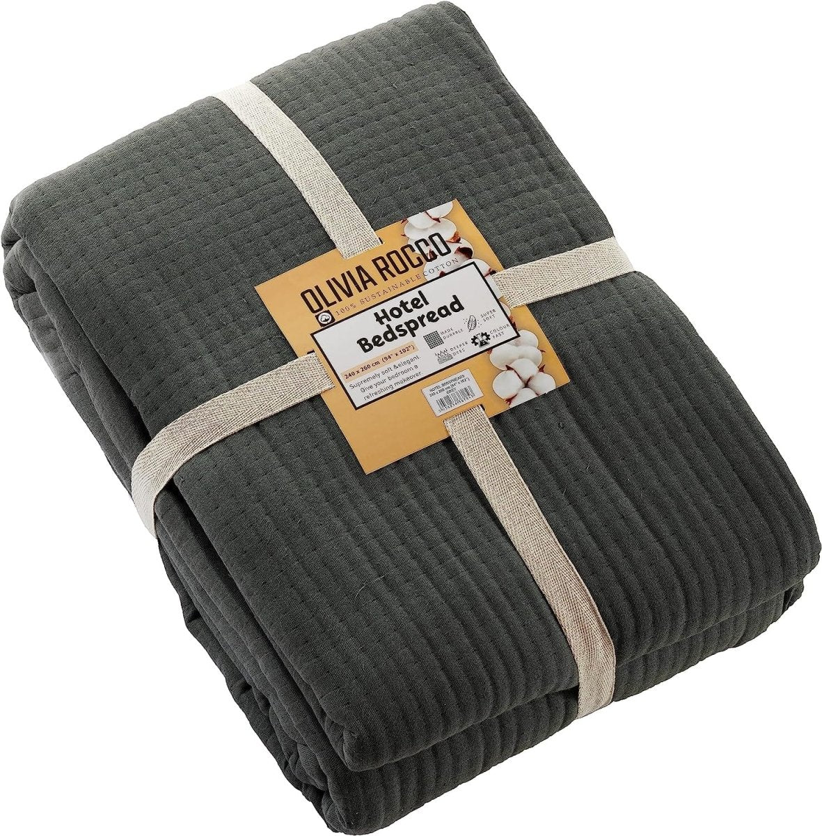 OLIVIA ROCCO Hotel Collection Quilted Bedspread 240x260 cm White and Grey 100% Sustainable Cotton Super Soft Easy - Care Home Essential - Joe’s Haven