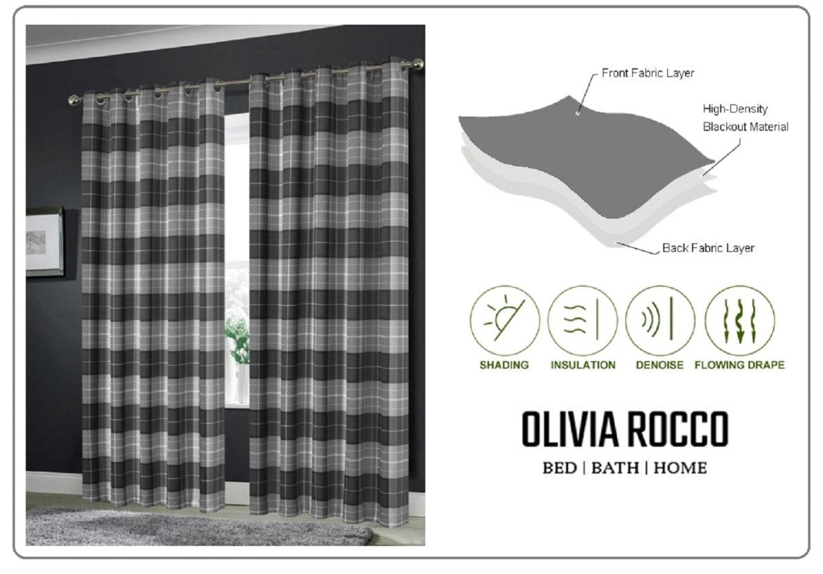 OLIVIA ROCCO Blackout Thermal Curtains Check Marble Design Light Blocking Panels Multiple - Joe’s Haven