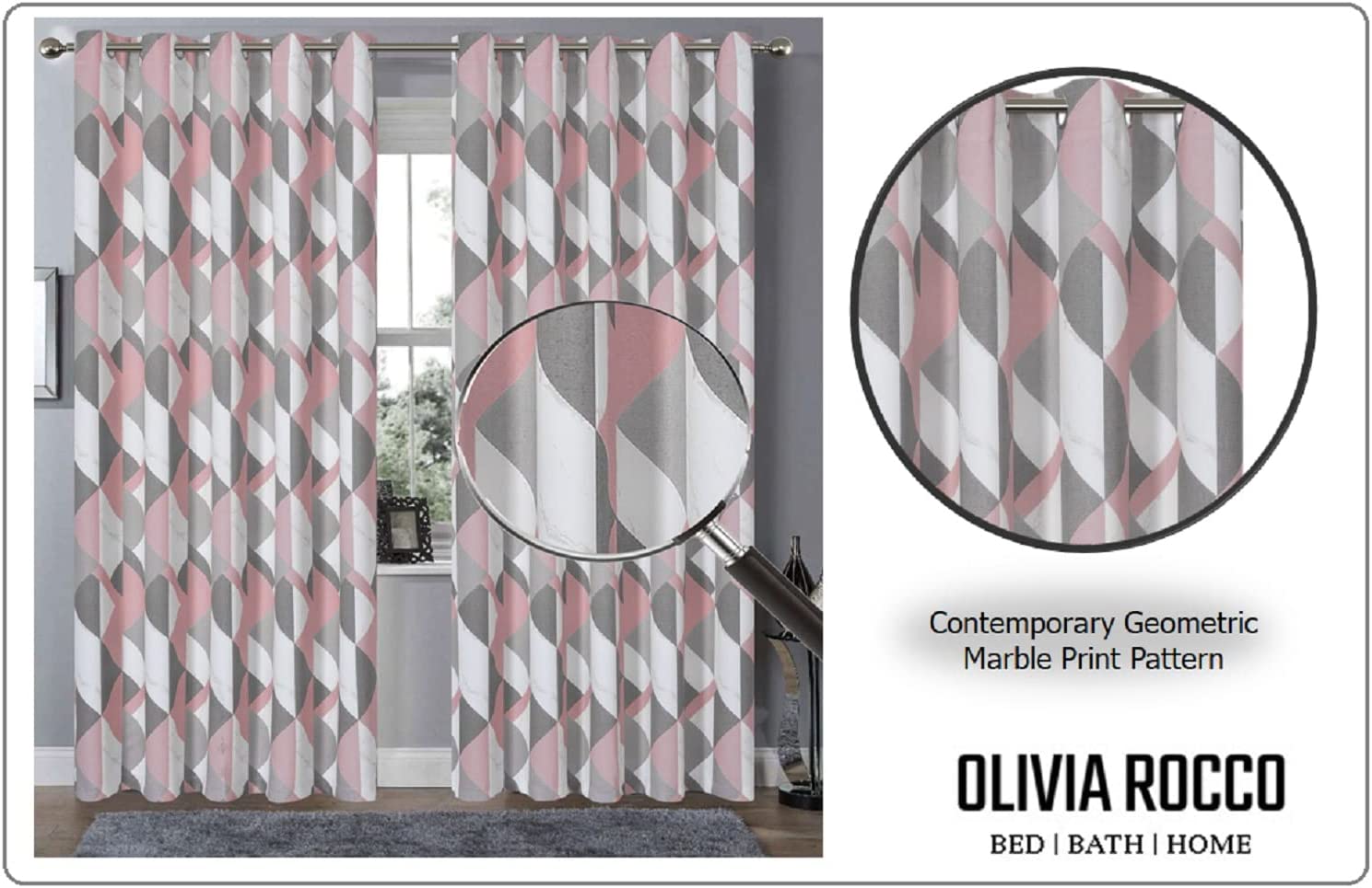 OLIVIA ROCCO Blackout Thermal Curtains Check Marble Design Light Blocking Panels Multiple - Joe’s Haven