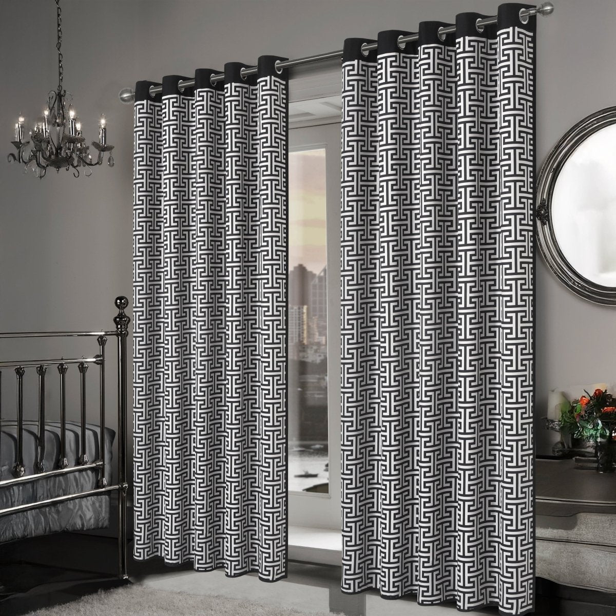 OLIVIA ROCCO Milano Geometric Blackout Curtains Thermal Insulated Eyelet Pair Pencil Pleat - Joe’s Haven